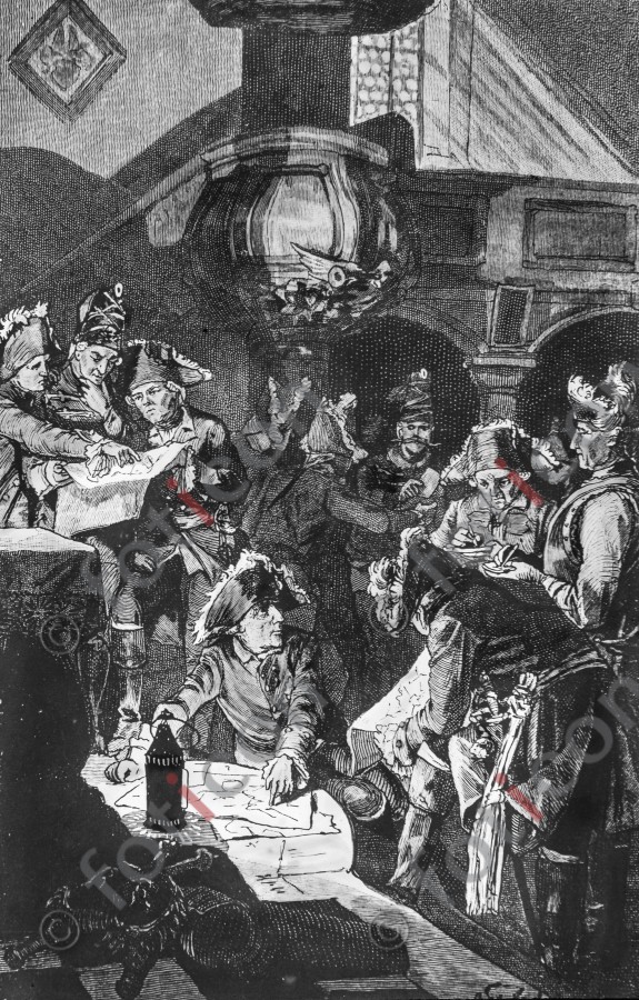 Frederick the Great holds council of war in a church - Foto foticon-simon-190-038-sw.jpg | foticon.de - Bilddatenbank für Motive aus Geschichte und Kultur